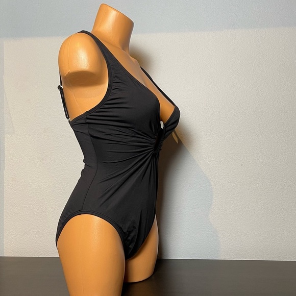 Nwt Anne Cole O-Ring Deep Plunge Black Tank Swimsuit (SW05) - Picture 7 of 11